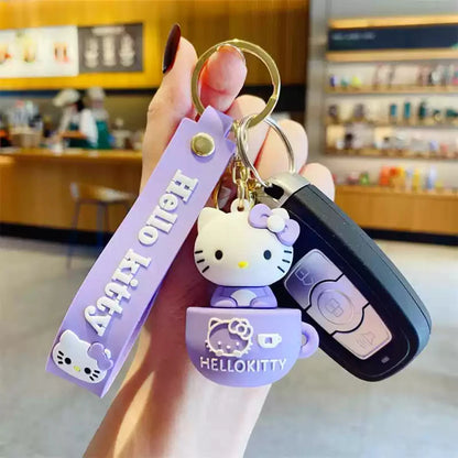 Teacup Key Chain Women Cute Cartoon Hello Kitty Keychain Girl Schoolbag Shoulder Bag Car Keyring Kid Kawaii Gift Festival gifts