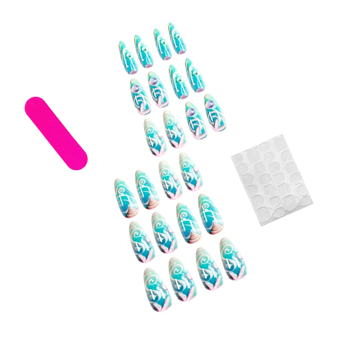 Medium fake nails for women gilrs gradient blue pink starry sky star moon Y2K design Almond nail tips press on false nail set