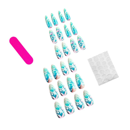 Medium fake nails for women gilrs gradient blue pink starry sky star moon Y2K design Almond nail tips press on false nail set