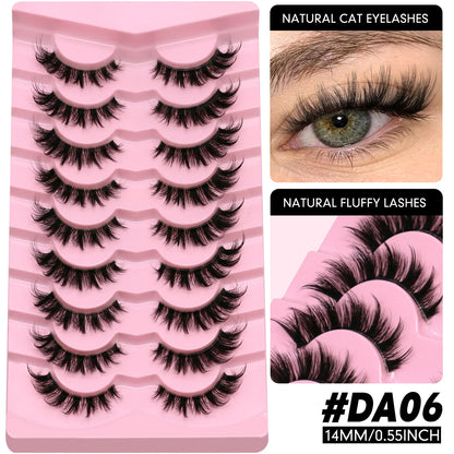LASVIREY Fluffy Cat Eye Lashes Natural Mink Lashes Clear Band Natural Fluffy D Curl  Lashes Extension Full Strip False Eyelashes