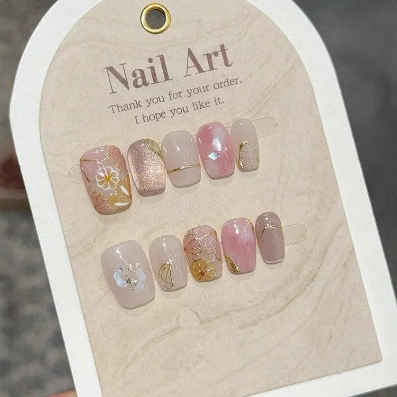 10Pcs French Handmade Press on Nails White Flower Fake Nails Wearable Stick-on Nails Full Cover False Nail Накладные Ногти 네일팁