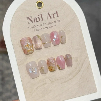 10Pcs French Handmade Press on Nails White Flower Fake Nails Wearable Stick-on Nails Full Cover False Nail Накладные Ногти 네일팁