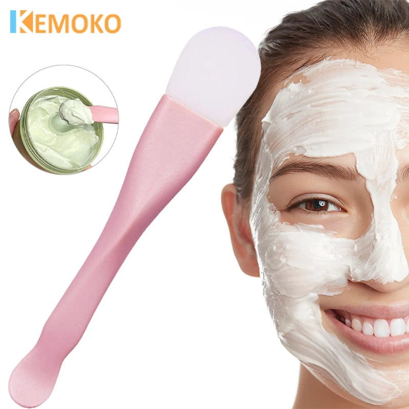 Silicone Facial Mask Brush Soft Head with Scraper Integrated Dual-use Mud Film Brush DIY Film Adjusting Beauty Skin Care Tool