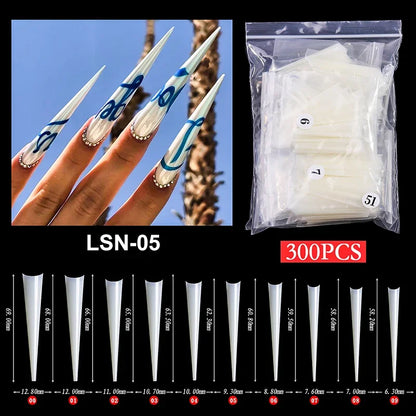 Super Long Sharp Nail Tips Fake Natural Transparent False Nails Durable Extension Acrylic UV Gel Manicure Salon Tools Supplies