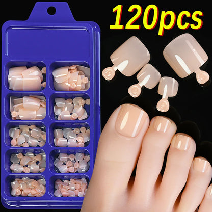 100/120pcs False Toenails French Short Square Full Cover Fake Toe Nails Acrylic Pink Clear White Press on Toenails For Women