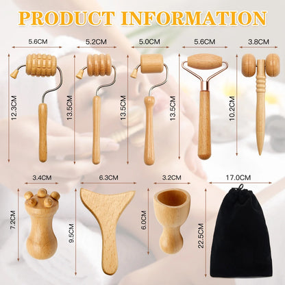 Face Massage Roller Wooden Facial Maderotherapy Lifting Wood Therapy Massage Kit Anti-Cellulite Facial Lifting Wrinkle Remover