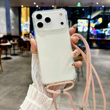 Shockproof Clear Soft Bumper Case For iPhone 17 16 15 14 Pro Max Plus Crossbody Lanyard Necklace Strap Cord Nylon Rope Cover