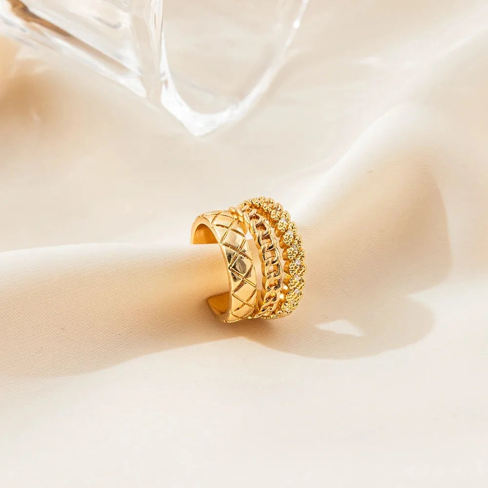 3 Pcs Zircon Korean Wave Multilayer Geometry Ear Cuff Clip on Earrings For Women Without Piercing Non-pierced Jewelry Hot