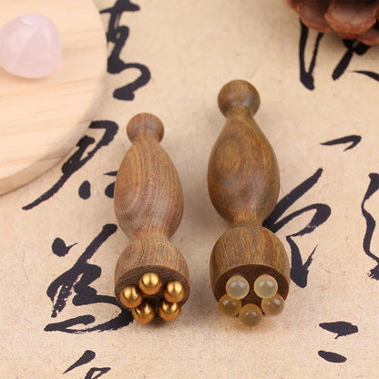 Lotus Seedpod Shape Massager Facial Physiotherapy Tool Green Sandalwood Face Massage Tools Gua Sha Face Skin Care Massage Sticks