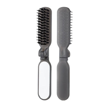 1Pc Foldable Bristle Comb with Mirror Mane Bristle Hair Brush Portable Pocket Collapsible Travel Massage Salon Hair Styling Tool