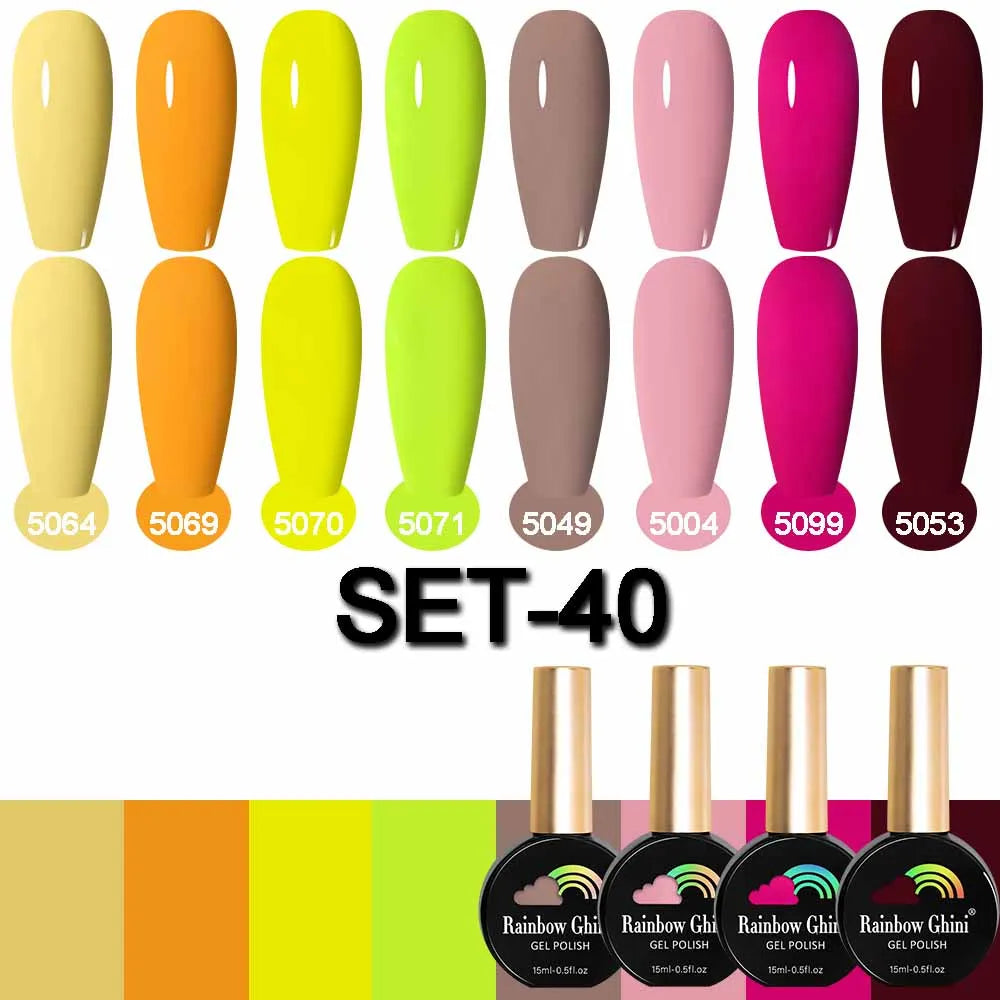 Rainbow Ghini 15ML 8Pcs/Set Nude Glitter Gel Nail Polish HEMA TPO FREE Colorful Nail UV LED Hybrid Gel Varnish All For Manicure
