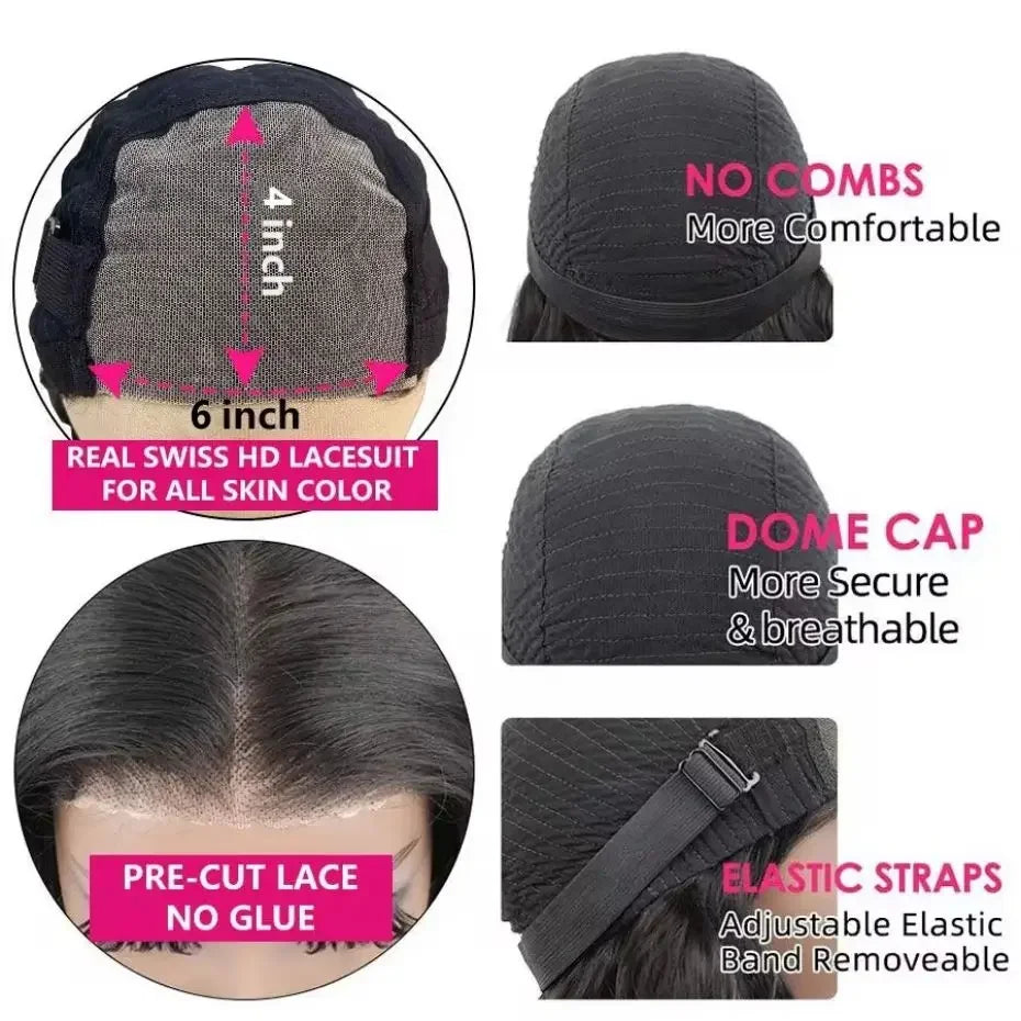 Straight Pre Cut Glueless Wig 100% Human Hair Ready To Wear And Go Pre Plucked HD Lace Wigs Real Human Hair For Women Brazilian