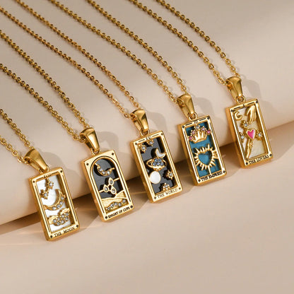YILUOCD Original Zirconia Tarot Card Necklace Classic Tarot Queen Lover Magician Moon Wealth Amulet Stainless Steel Jewelry