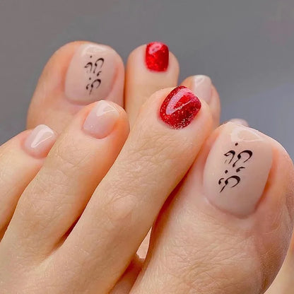 24P Fake Toenails With Glue French Line Glitter False Toe Nails Art Detachable Press On Toenails Acrylic Butterfly ToeNails Tips
