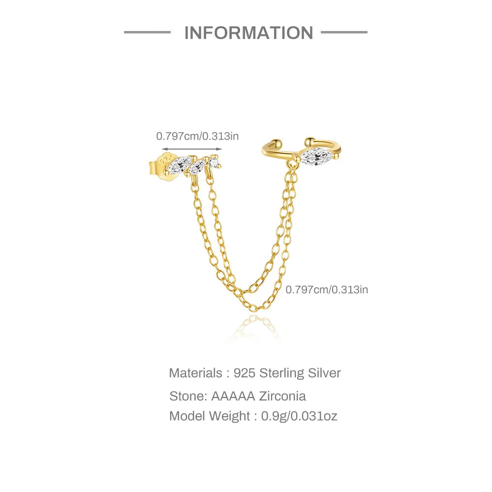 CANNER 1PC 925 Sterling Silver Horse Eye Chain Tassel Zircon Drop Earrings For Women Ins Minimalism Geometric Earrings Gift