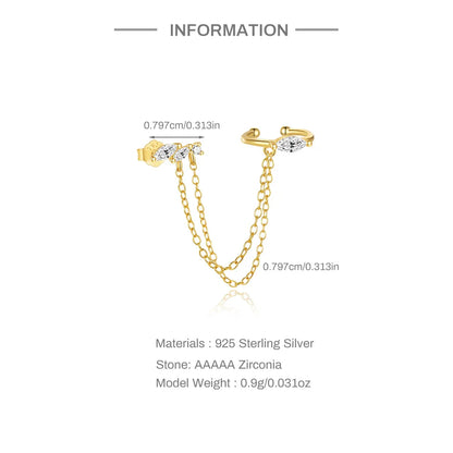 CANNER 1PC 925 Sterling Silver Horse Eye Chain Tassel Zircon Drop Earrings For Women Ins Minimalism Geometric Earrings Gift