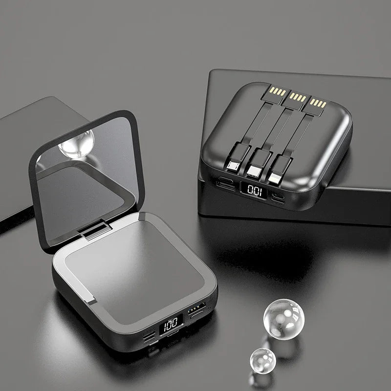 20000mAh Power Bank with Makeup Mirror Detachable Digital Display External Battery Built in Cable for iPhone Samsung