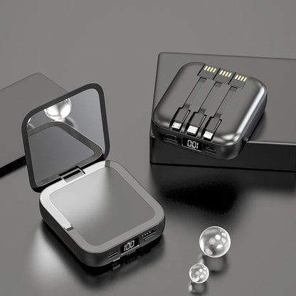 20000mAh Power Bank with Makeup Mirror Detachable Digital Display External Battery Built in Cable for iPhone Samsung