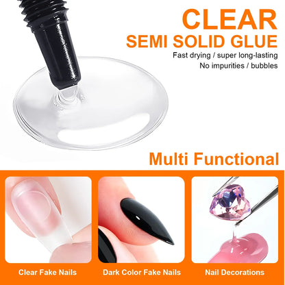 Quick-Dry Nail Glue，Semi solid Super Strong Adhesive For Press-On Nails，Rhinestones，Acrylic Nails，Fake Nail，No need UV/LED Cured
