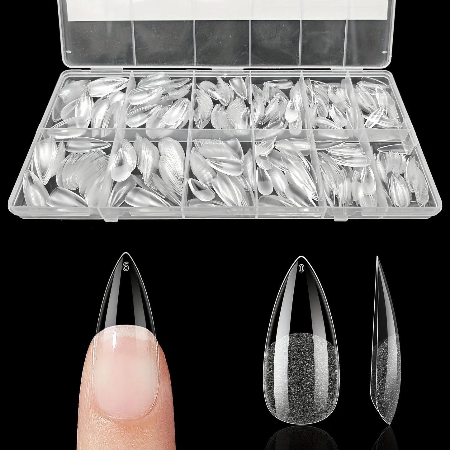 600Pcs False Nail Tips Semi-Matte Finish Almond French Coffin Stiletto Oval Square Shapes with Front Edge Thickened Fingertips