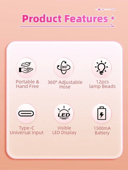 36W Rechargeable UV LED Nail Lamp Cordless 12LEDS Nail Dryer 360° Bendable Fast Drying Nail Manicure Polish Glue Gel Curing Lamp