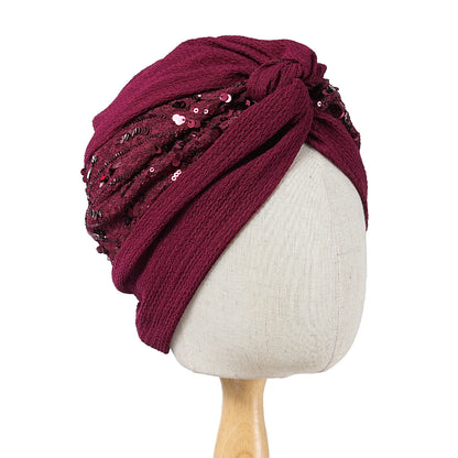 Bonnet For Women Cap Turban Folded Bud Exquisite Headscarf Casual Comfortable Fashion Versatile Warm Cross Hat Edge Wrinkle Lace