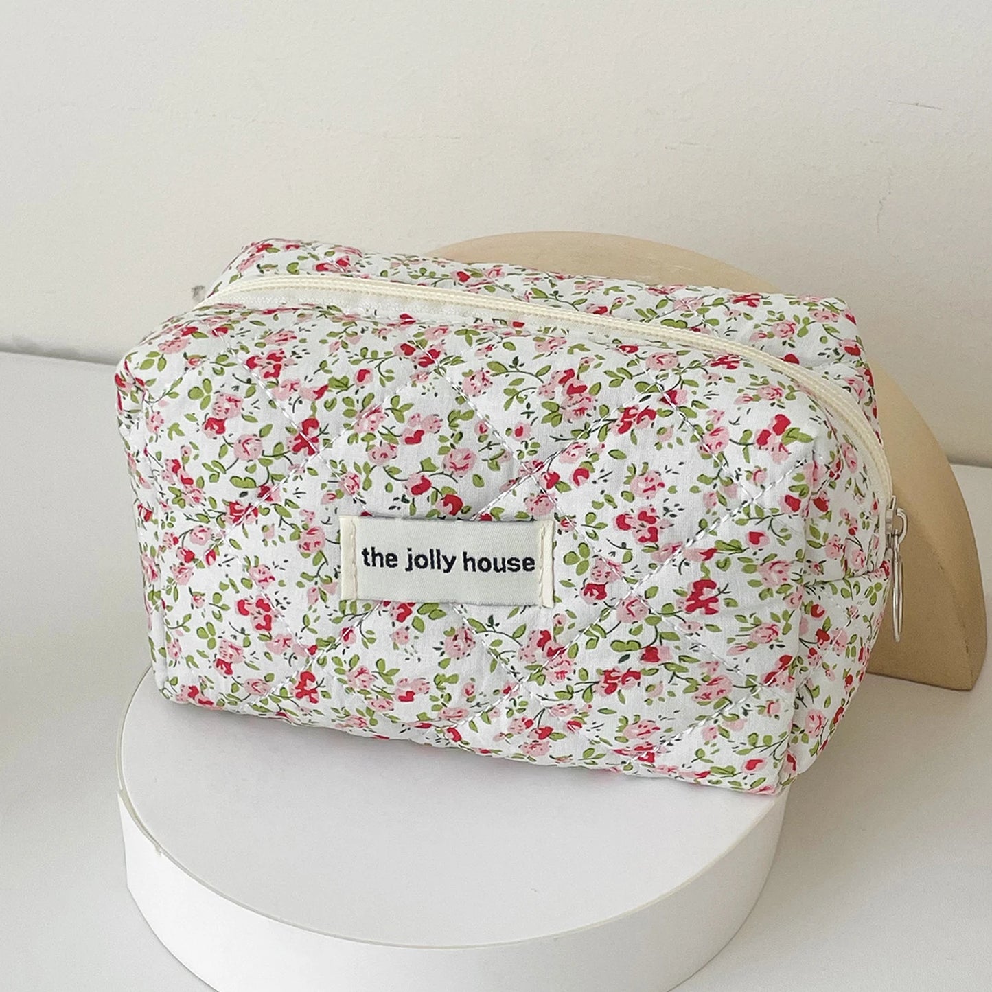 Fashion Flower Quilted Makeup Storage Bag Portable Travel Organizer Cosmetic Toiletry Pouch Cute Make Up Handbag Floral Bags