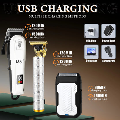 LQT Men's Hair Clipper Set:Cordless Beard & Split End Trimmer, USB Charging, Professional Barber & Home Use, Ideal Gift for Men