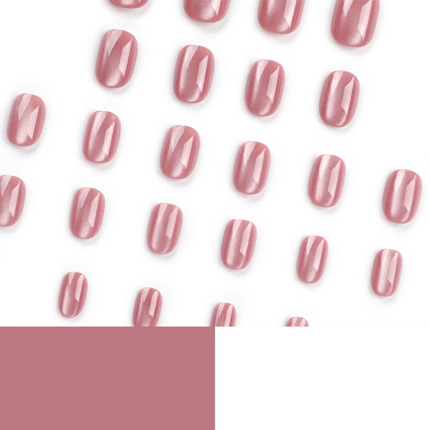 24pcs/set cat eyes fake nails for women girls red brown green blue grey sparkling short tips faux ongles press on false nail