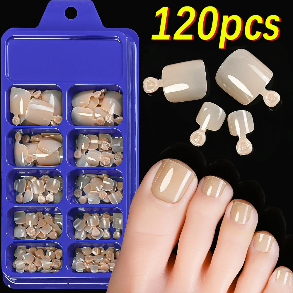100/120pcs False Toenails French Short Square Full Cover Fake Toe Nails Acrylic Pink Clear White Press on Toenails For Women