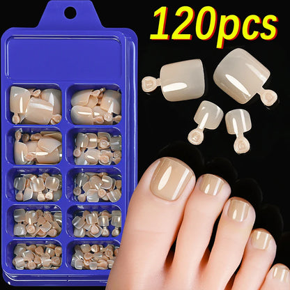 100/120pcs False Toenails French Short Square Full Cover Fake Toe Nails Acrylic Pink Clear White Press on Toenails For Women
