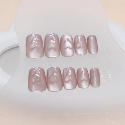 24 pcs short square simple French cat eye love nails +1 nail glue +1 nail file