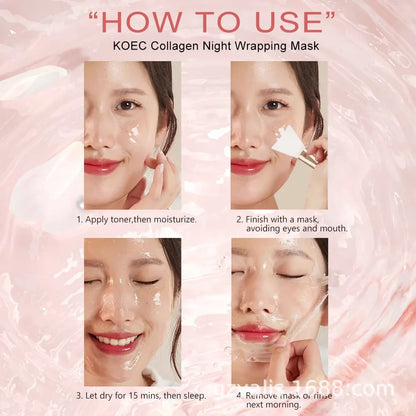 Korean Collagen Overnight Facial Mask Set - Deeply Hydrating Peel off Night Wrapping Cream for Night Care