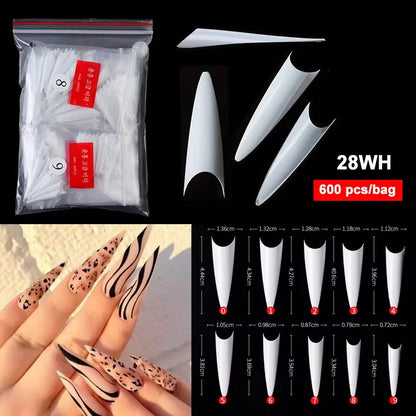 Super Long Sharp Nail Tips Fake Natural Transparent False Nails Durable Extension Acrylic UV Gel Manicure Salon Tools Supplies
