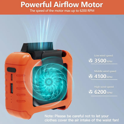 Mini Air Conditioner Waist Clip Fan with 8-24H Neck Fan 3 Speeds USB Rechargeable  Personal cold fan Summer Outdoor Work Jobsite