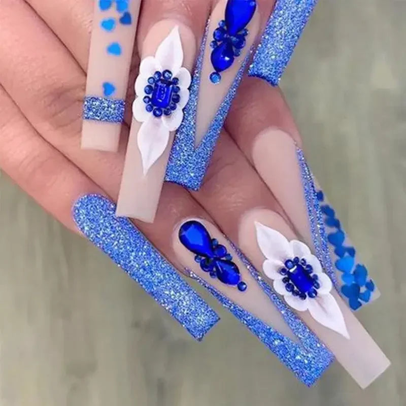 24Pcs Long Square False Nails Simple White French Fake Nails Wearable Ballet Coffin Full Cover Nail Tips Acrylic Press on Nails