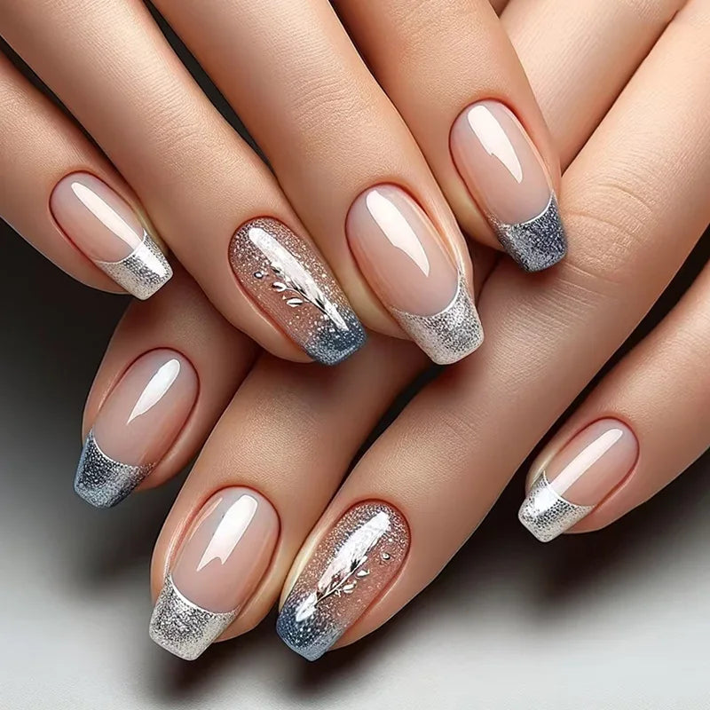 24Pcs Fashion Fake Nails Press on Long Ballet False Nails Art with Flower Design Brown Detachable Full Cover Nail Tips Manicure