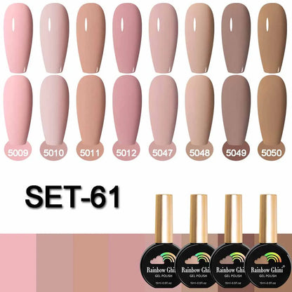 Rainbow Ghini 15ML 8Pcs/Set Nude Glitter Gel Nail Polish HEMA TPO FREE Colorful Nail UV LED Hybrid Gel Varnish All For Manicure