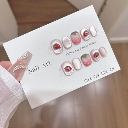 10Pcs Cat Eye Handmade Press on Nails Pink Fake Nails Wearable Stick-on Nails False Nail 네일팁 Uñas Postizas Накладные Ногти