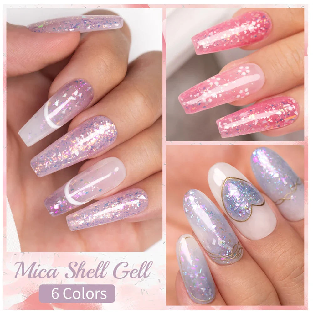 BOZLIN 5ml Sparkling Chameleon Mica Shell Gel Polish Colorful Sequins Manicure Semi Permanent Soak Off Nail Art Gel Varnish