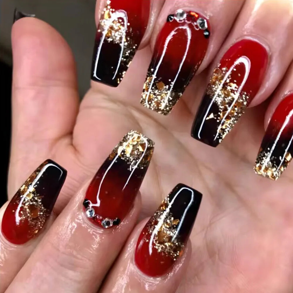 24Pcs Ladder-shaped Ballet False Nails with Glue Stripe Floral Nail Art Ombre French Press on Acrylic Nail Tips for Spice Girls