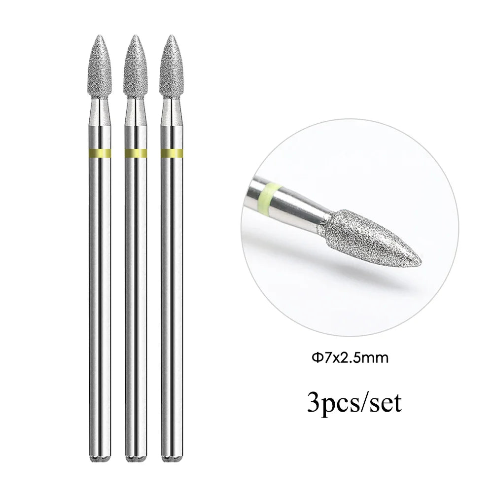 TP 3pcs/set Flame Diamond Nail Drill Bits 3/32'' Russian Electric File Bits Milling Cutter for Manicure Cuticle Remove Nail Tool
