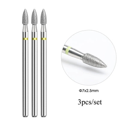 TP 3pcs/set Flame Diamond Nail Drill Bits 3/32'' Russian Electric File Bits Milling Cutter for Manicure Cuticle Remove Nail Tool