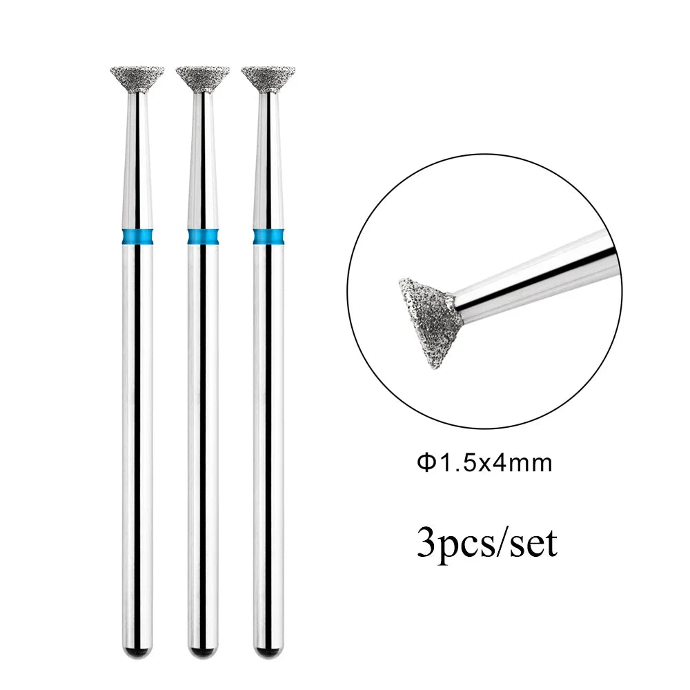 TP 3pcs/set Flame Diamond Nail Drill Bits 3/32'' Russian Electric File Bits Milling Cutter for Manicure Cuticle Remove Nail Tool