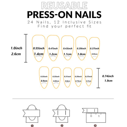24PCS- white almond fake nails, red love pattern decoration, exquisite elegance, fashion generous, suitable for dating, dinner,
