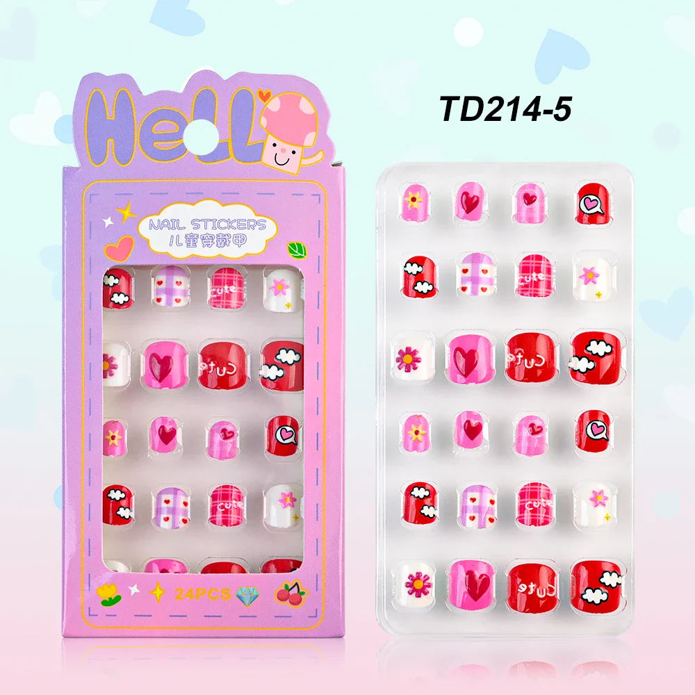 12pcs Kids 3D Stereo Sanrio Fake Nails Patch Sweet Girls Cute Cartoon Hello Kitty press on nails Kuromi Child Wearable FalseNail