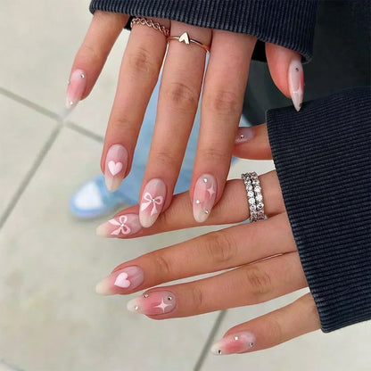 24Pcs Stiletto Press on Nails Glitter Almond False Nails French Tip Fake Nails with Glue Detachable Full Cover Acrylic Nail Tips