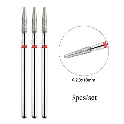 TP 3pcs/set Flame Diamond Nail Drill Bits 3/32'' Russian Electric File Bits Milling Cutter for Manicure Cuticle Remove Nail Tool