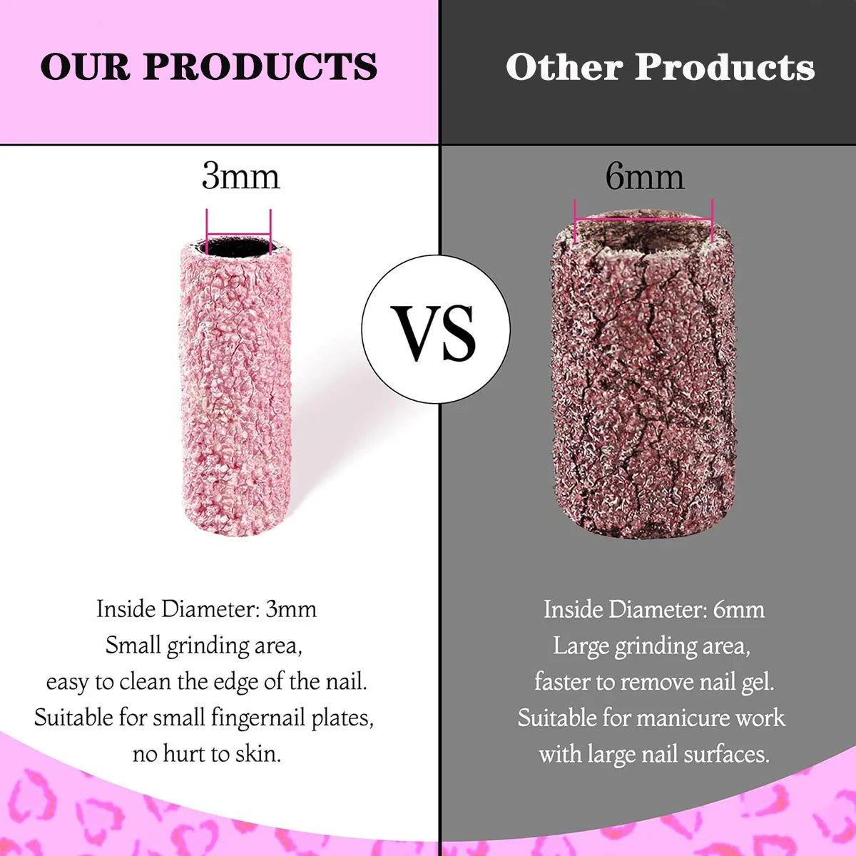 Pink 3MM Sanding Bands 50 Pcs With Mandrel Bit Se 180 Fine Grit Small Nail Files Sanding Band for Acrylic Nails Gel Manicure
