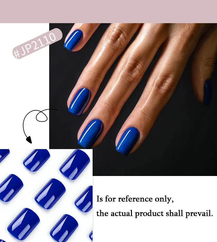 Solid Color Wearable Nail Art Fashion Red Blue Rose Pink Square Shape Finished False Nails Press on Nails with Glue Wholesale
